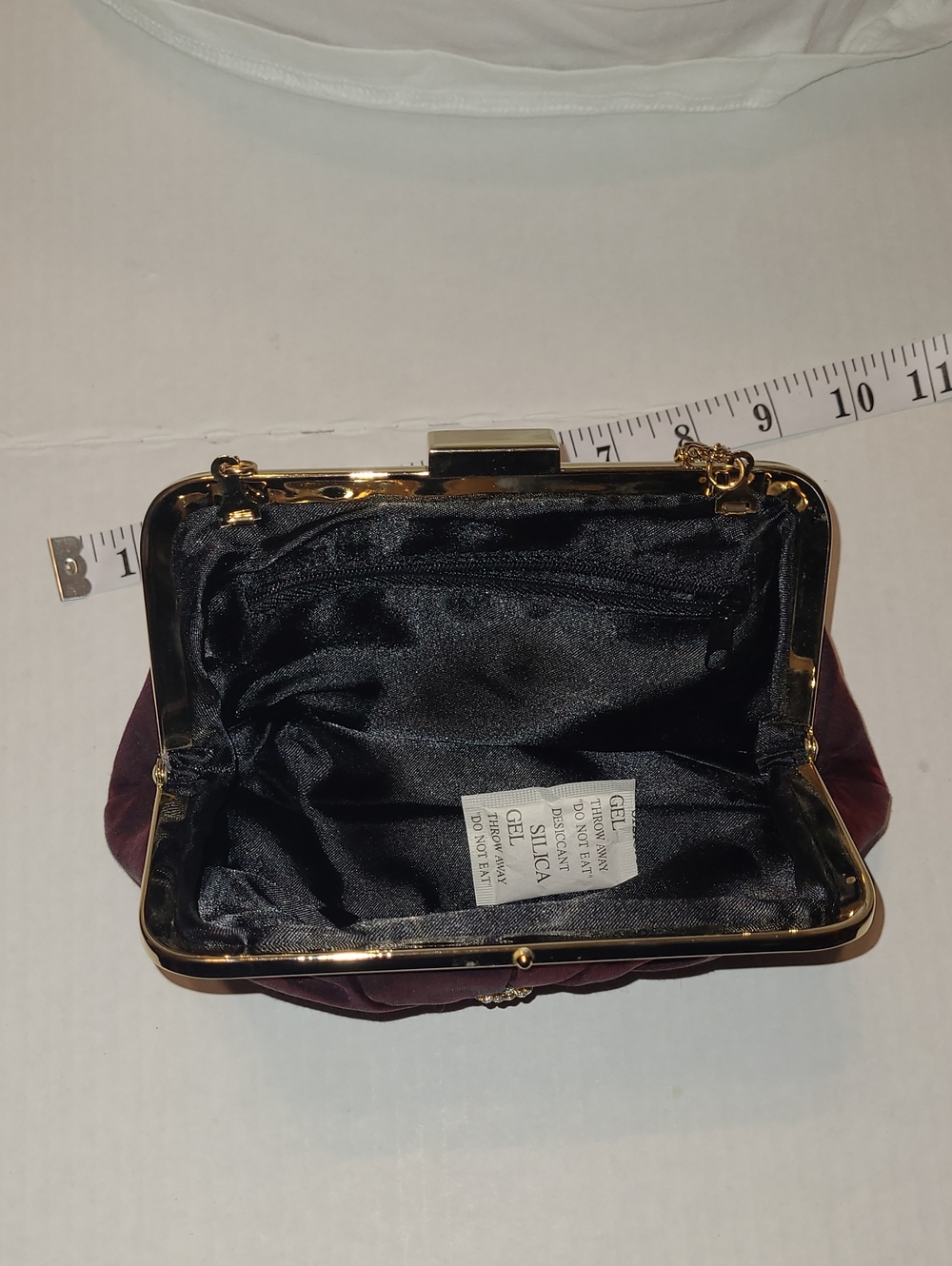 Elegant Burgundy Evening Clutch with Gold Chain - Picture 10 of 13